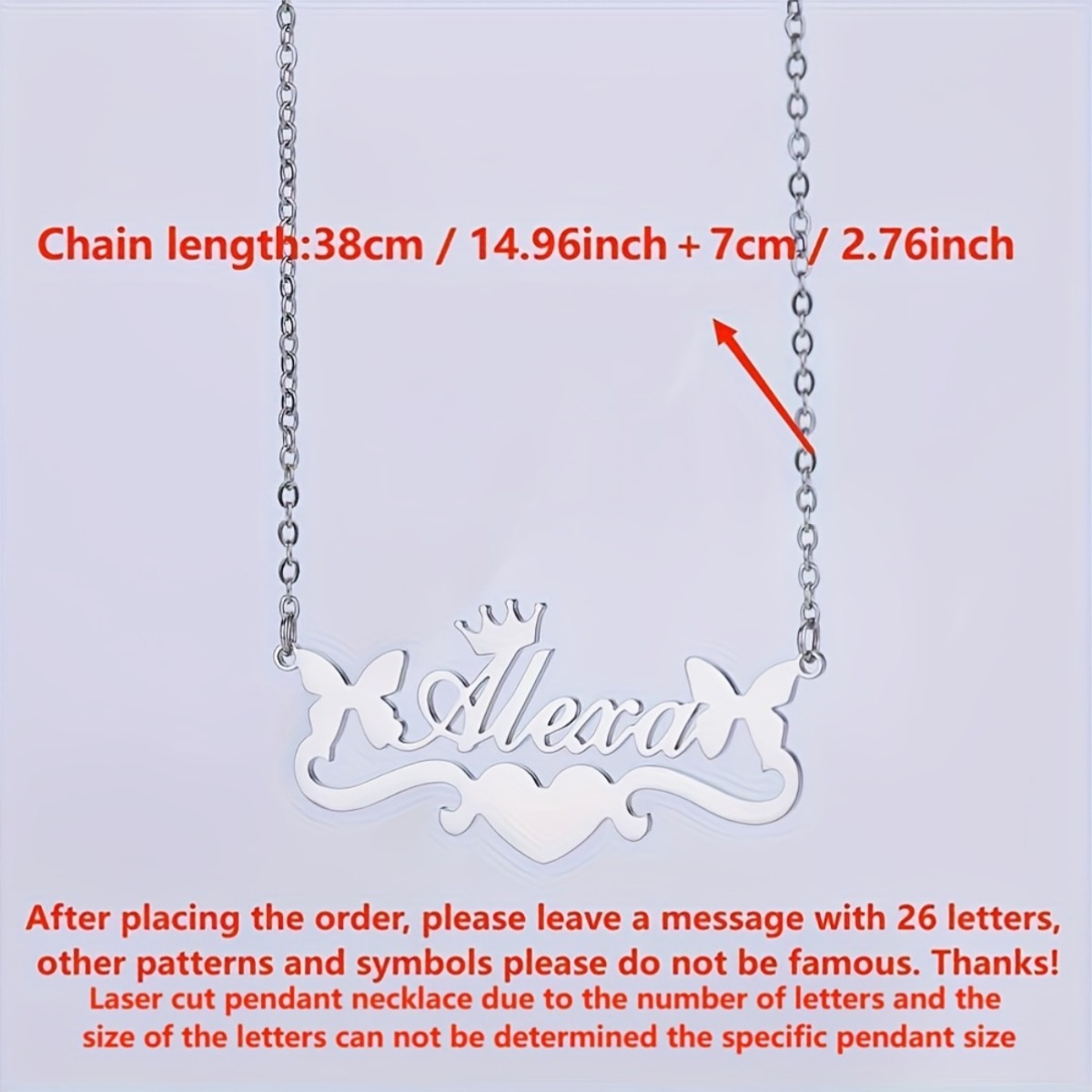 Custom Butterfly Crown Heart Name Pendant Necklace — Personalized Gift